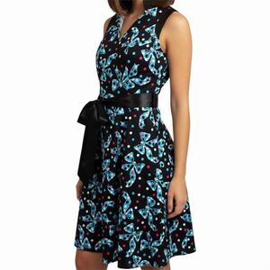 Hearts and Roses‎ London Blue Bow Print Rockabilly Tea Dress